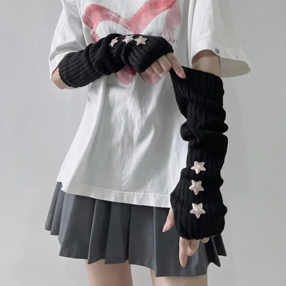 Y2K Star Arm Warmers Cotton Teen Girl Accessories Half Finger Gloves